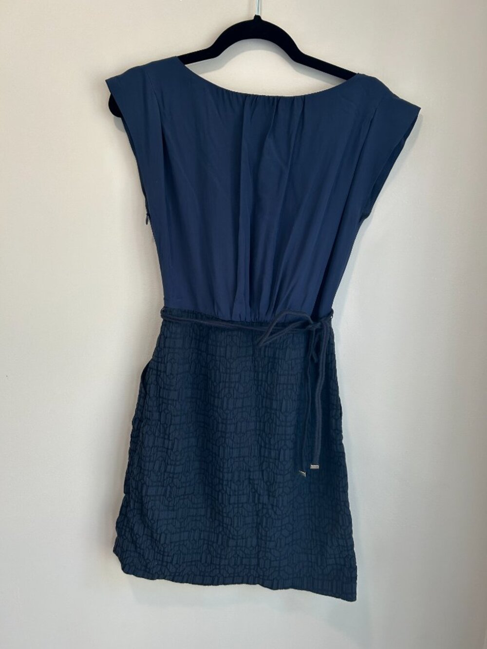 Marc by Marc Jacobs Silk Top Dress Navy Mixed Media Mini Size 4 Work Chic - Picture 8 of 11